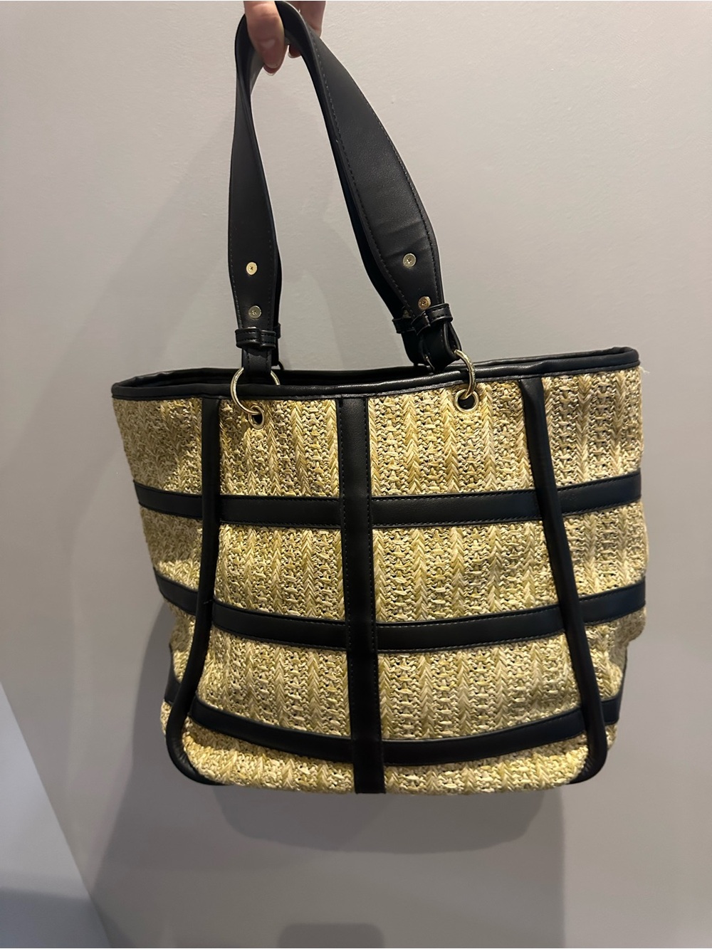 Steve Madden Black-Trim Straw Tote